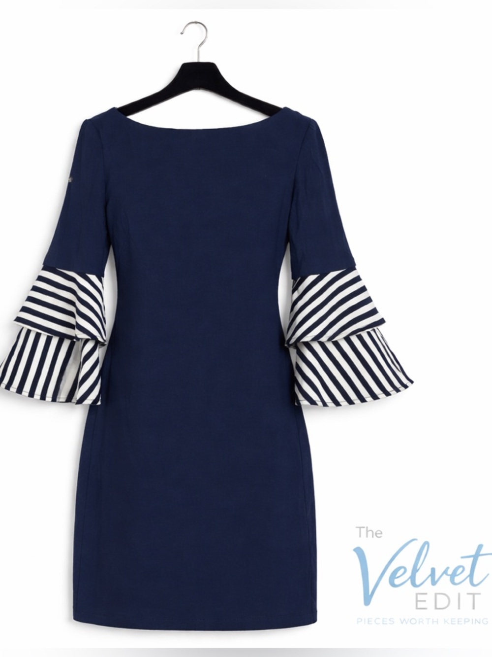 Eliza J Navy Shift Dress Statement Bell Sleeves